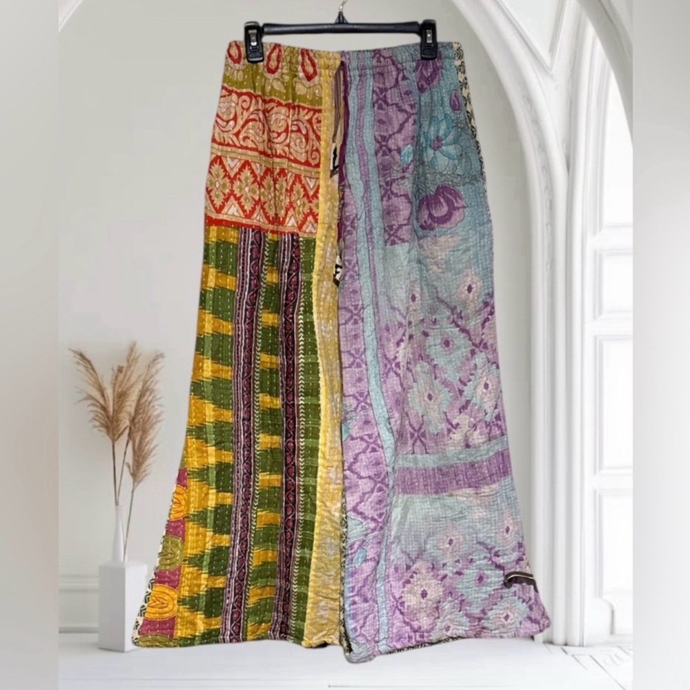 Kantha Multicolor Patchwork wide leg pants